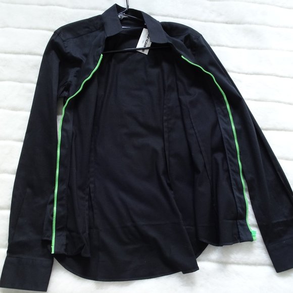 Naracamicie Black & Green Zipper Top Medium Long Sleeve - Picture 7 of 10